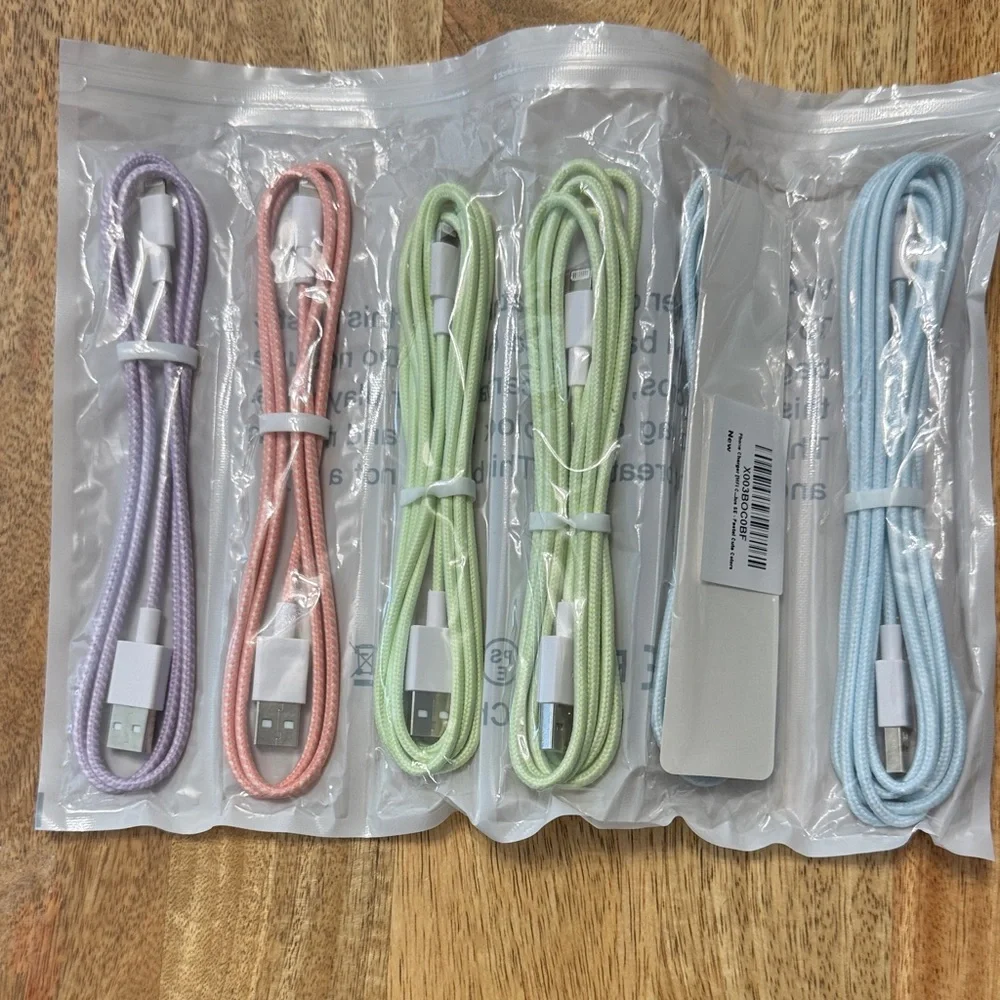 Multi-Color USB Lightning Charging Cables - 6 pack pastel